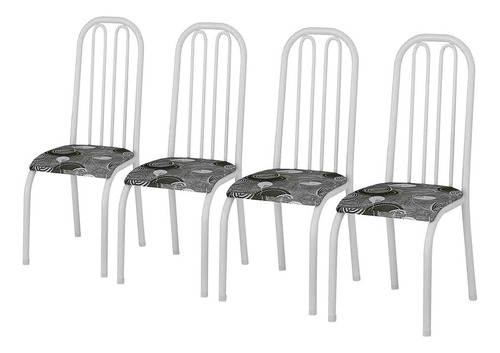 Jogo Conjunto De 4 Cadeiras Cozinha Jantar Aço Branco Metal